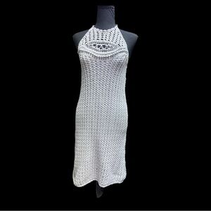 Urban Outfitters White Crochet Halter Dress Size Medium